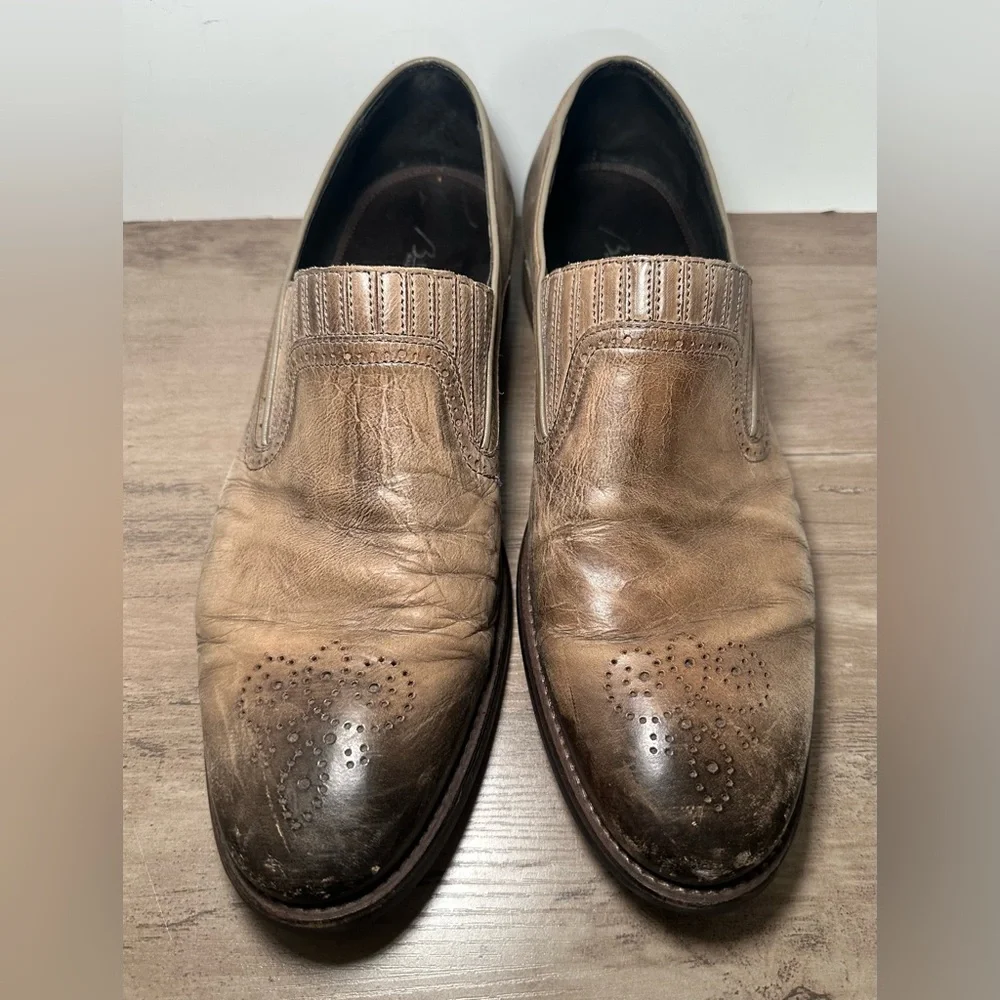 BACCO BUCCI  Mens Tan Distressed Italian Leather Slip On Loafer Shoes Size 10.5.